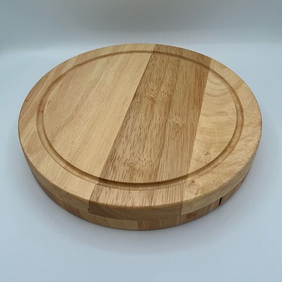 NEW Round Solid Oak Swivel Cheese Board & Knives by Legacy 5pc Set - Picture 2 of 6